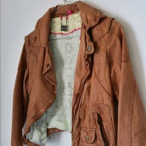 Cropped Leather Moto Jacket by DOMA